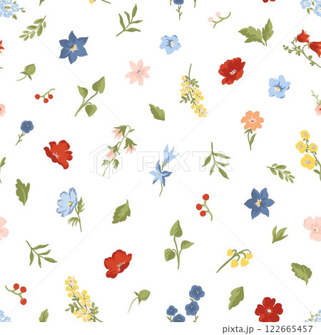 Lovely hand-drawn colorful flowers in a seamless pattern, featuring a cute floral design that is great for textiles, wallpapers, and wrapping. Diverse small flowers in a Liberty pattern. Lovely hand-drawn colorful flowers in a seamless pattern, featuring a cute floral design that is great for textiles, wallpapers, and wrapping. Diverse small flowers in a Liberty pattern. 122665457