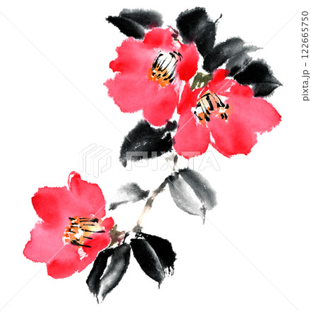 水墨技法で描いた椿 水墨技法で描いた椿 122665750