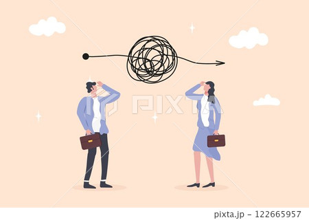 Minimalist vector illustration representing a complicated problem, complexity, or difficulty in decision-making. 122665957