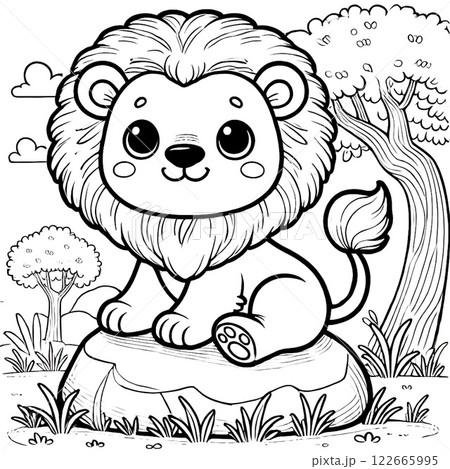 かわいいライオンのぬりえ風イラスト 122665995