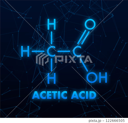 Glowing Acetic Acid Formula on Dark Blue Background 122666505