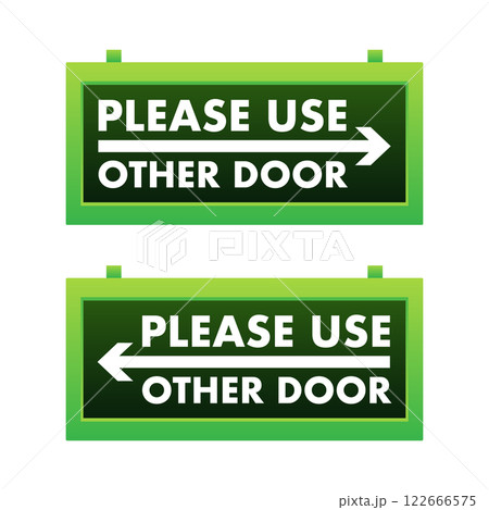 Please use other door sign indicating alternative entrance with arrows pointing left and right Please use other door sign indicating alternative entrance with arrows pointing left and right 122666575