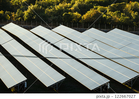 Long black dark solar panels outdoor 122667027