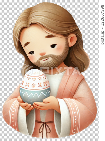 Figurine of Jesus Christ Holding Easter Egg Symbolizing Resurrection Figurine of Jesus Christ Holding Easter Egg Symbolizing Resurrection 122667598
