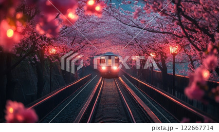 Magical Twilight Train Ride Through Enchanting Forest Landscape 122667714