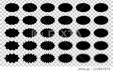鋸齒狀橢圓形向量插圖素材30種設定透明背景黑色 鋸齒狀橢圓形向量插圖素材30種設定透明背景黑色 122667974