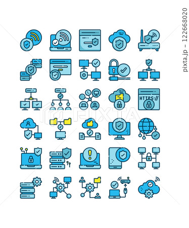 network cyber security protection filled outline icon set network cyber security protection filled outline icon set 122668020