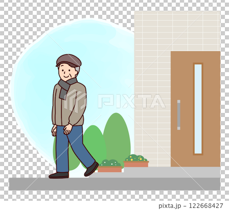 An elderly man going out dressed warmly 122668427