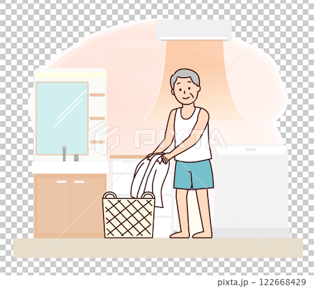 Elderly man undressing in a warm changing room 122668429