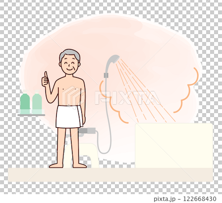 一位老人在浴室洗熱水澡 122668430