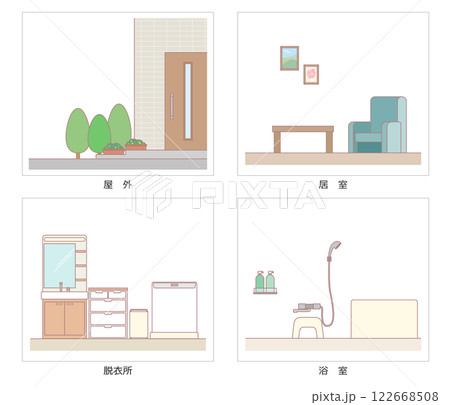 住宅内外の様々な部屋の背景 122668508