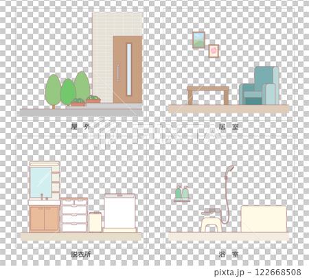 住宅内外の様々な部屋の背景 122668508
