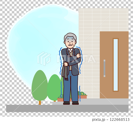 Elderly man shivering from the cold outside 122668513