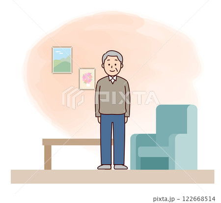 暖かい室内に居る高齢男性 122668514