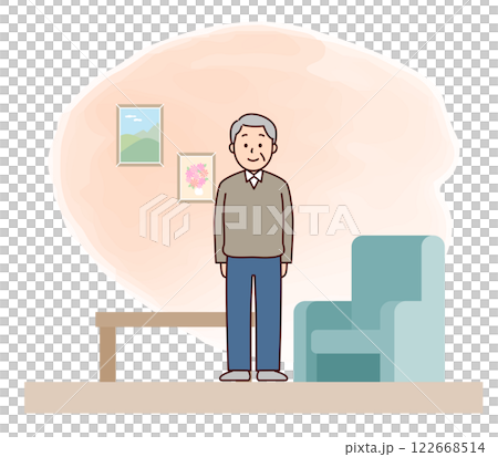 暖かい室内に居る高齢男性 122668514