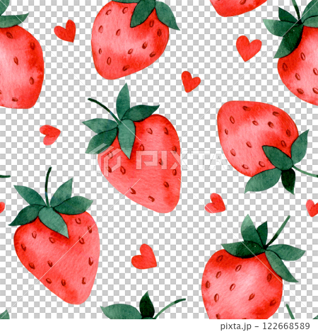 watercolor illustration, seamless pattern of strawberry and hearts. cute cartoon print watercolor illustration, seamless pattern of strawberry and hearts. cute cartoon print 122668589