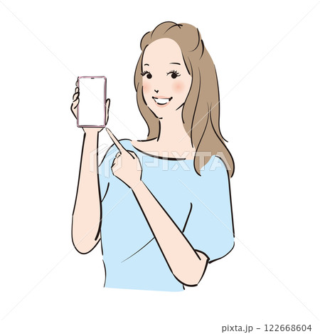 スマホを持つロングヘアの美しい女性 スマホを持つロングヘアの美しい女性 122668604