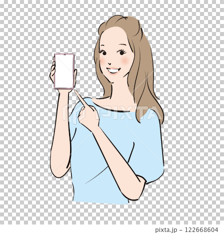 スマホを持つロングヘアの美しい女性 スマホを持つロングヘアの美しい女性 122668604