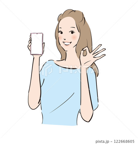 スマホを持つロングヘアの美しい女性 スマホを持つロングヘアの美しい女性 122668605