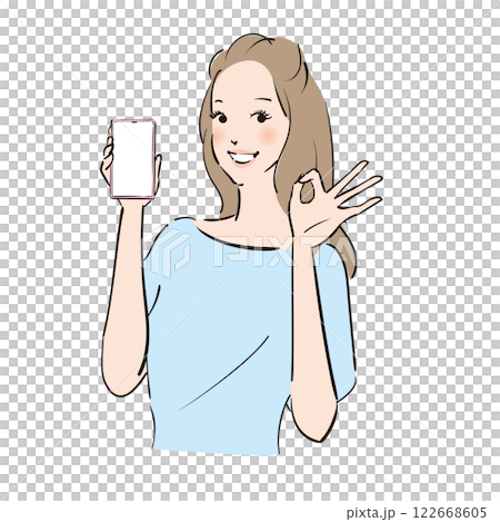 スマホを持つロングヘアの美しい女性 スマホを持つロングヘアの美しい女性 122668605