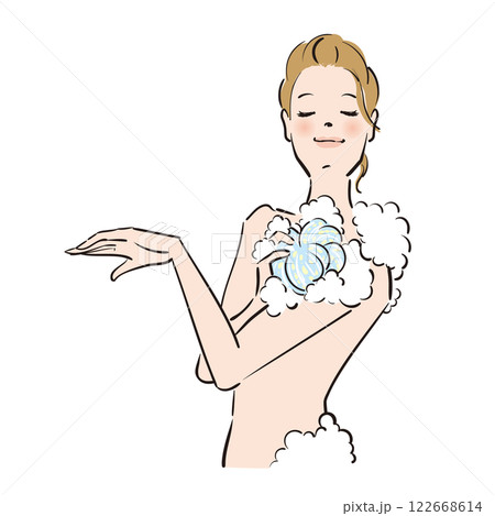 気持ちよさそうに体を洗う綺麗な女性 122668614
