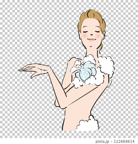 気持ちよさそうに体を洗う綺麗な女性 122668614