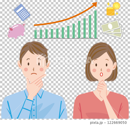 Investment, stocks, couple thinking about money 122669050