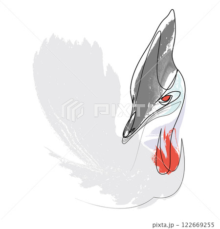 Elegant cassowary giant bird line drawing. Modern abstract watercolor art print. Color logo vector design. 122669255