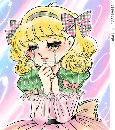 70年代、昔の少女漫画のお姫様風主人公が号泣するポートレートイラスト 70年代、昔の少女漫画のお姫様風主人公が号泣するポートレートイラスト 122669441