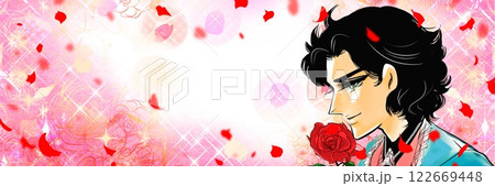 70年代少女漫画イケメン王子様のデートにお誘い妄想バナーイラスト 122669448