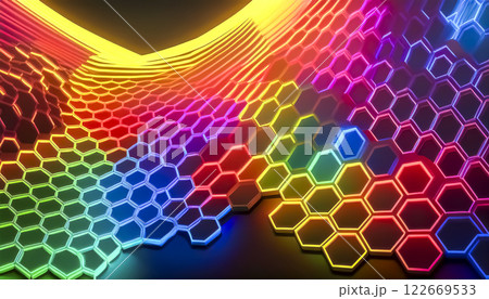 六角形のジオメトリック背景イメージ　カラフル 122669533