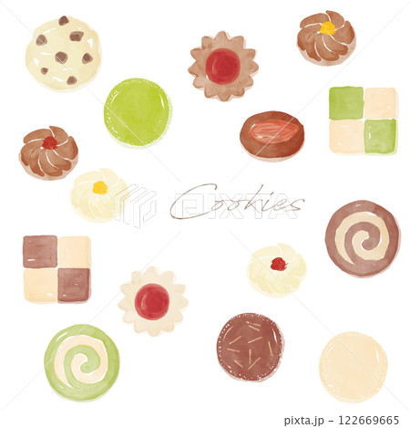 クッキーの詰め合わせ手描き水彩画セット クッキーの詰め合わせ手描き水彩画セット 122669665