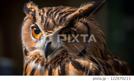 Close up of owl face looking of something. 122670213