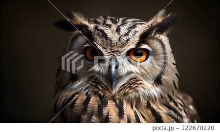 Close up of owl face studio shot. 122670220