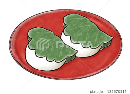 赤い皿にのった2個の柏餅 赤い皿にのった2個の柏餅 122670315