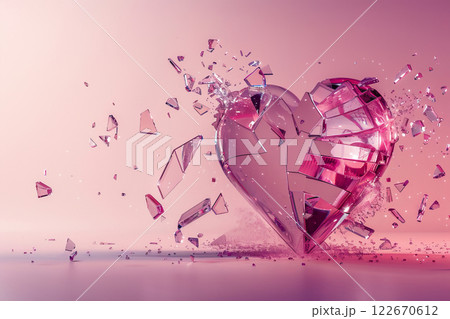 Shattered Glass Heart Exploding on Gradient Background for Creative Designs 122670612