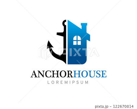 Anchor and house logo symbol or icon template 122670814