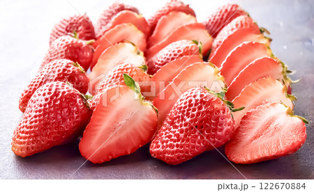 画面いっぱいに並べられた沢山の苺のイメージ素材 画面いっぱいに並べられた沢山の苺のイメージ素材 122670884