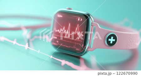 Smartwatch displaying telemedicine consultation with health data visualization 122670990