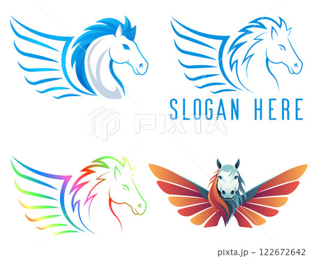 pegasus logo mythological flying horse with wings set logotype vector illustration 122672642
