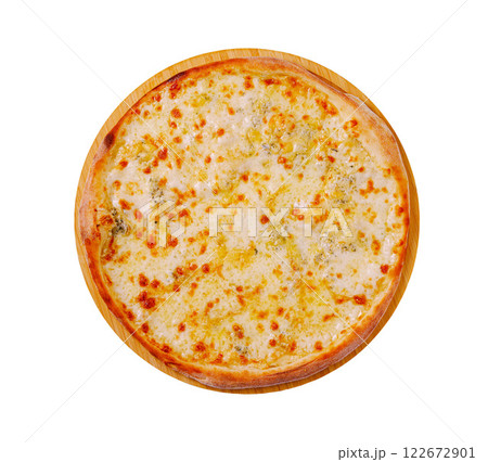 Delicious cheesy pizza served on a wooden platter in a cozy restaurant setting during dinner time Delicious cheesy pizza served on a wooden platter in a cozy restaurant setting during dinner time 122672901