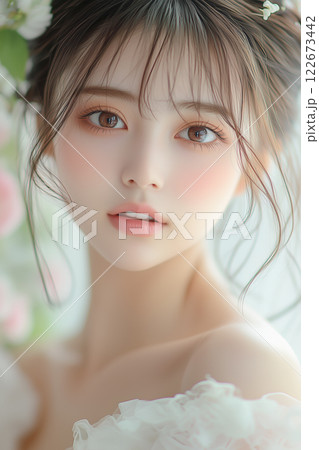 美しく若い日本人女性。美容化粧品のデザインに最適なイメージ 122673442