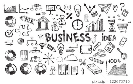 Management concept with Doodle design style. Hand drawn business symbols.	 122673710