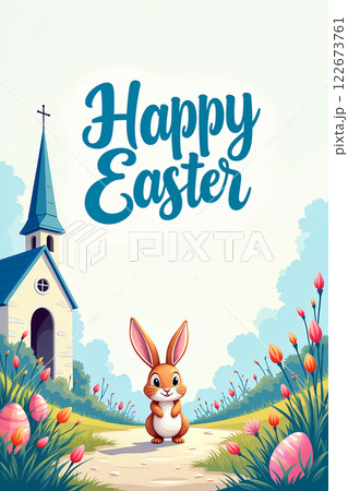 Easter bunny leads to church. 122673761