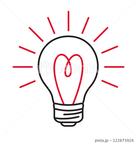 Light bulb with heart doodle flat style love isolated icon symbol of love Light bulb with heart doodle flat style love isolated icon symbol of love 122673928