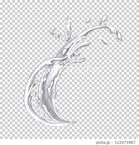 Splashes in pencil. Isolated illustration in realistic style for restaurant menu design, interior decoration, packaging printing. 122673967