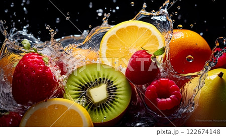 Photo focus macro detailed Assorted exotic fruits  . generate Ai 122674148