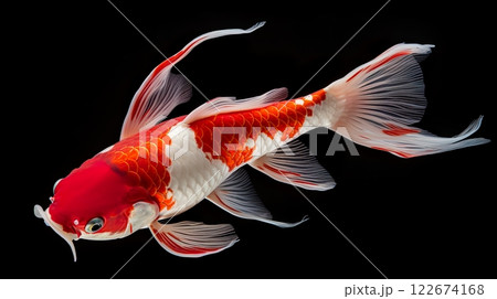 Goldfish isolated on black background. Beautiful colorful koi fish. Generate AI Goldfish isolated on black background. Beautiful colorful koi fish. Generate AI 122674168