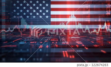 アメリカの国旗と株価のチャート。ビジネス、経済 122674263