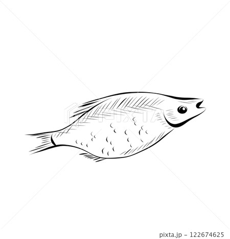 Line drawing. Art line beer snack - fish, roach. Vector minimalistic design Line drawing. Art line beer snack - fish, roach. Vector minimalistic design 122674625